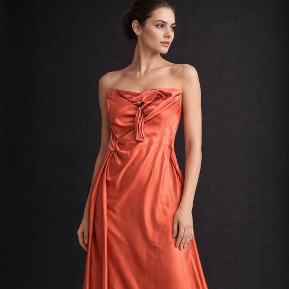 ABS Allen Schwartz Vibrant Orange Strapless Maxi Dress